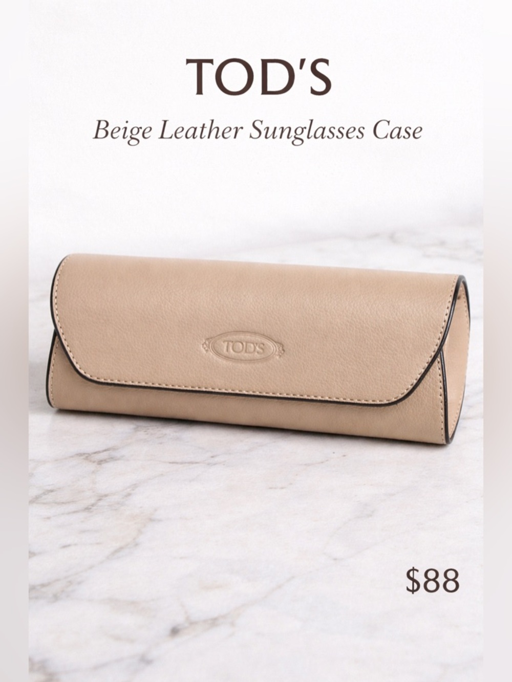 Tod’s Beige Leather Sunglasses Case Large Designer Eyewear Case